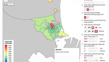 Screenshot showing map of Christchurch with sample values and options.