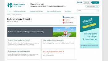 Screenshot of the industry benchmarking tool homepage on the Inland Revenue website.