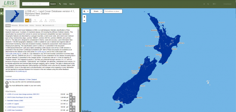 Screenshot of the Land Cover Database homepage.