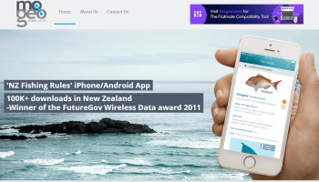 Screenshot of the Mogeo homepage, featuring the NZ Fishing Rules app.