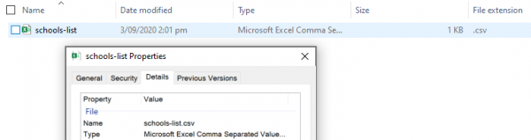 An image which demonstrates what a CSV file would look like from inside the files application of a windows computer